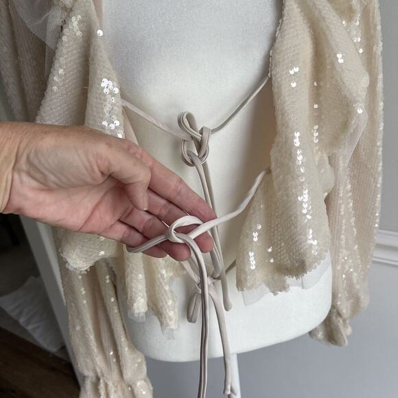EN SIASON Sequin Crop Jacket Top Fairy Goddess Long Sleeve Mesh Romantic Med NEW - Picture 5 of 14